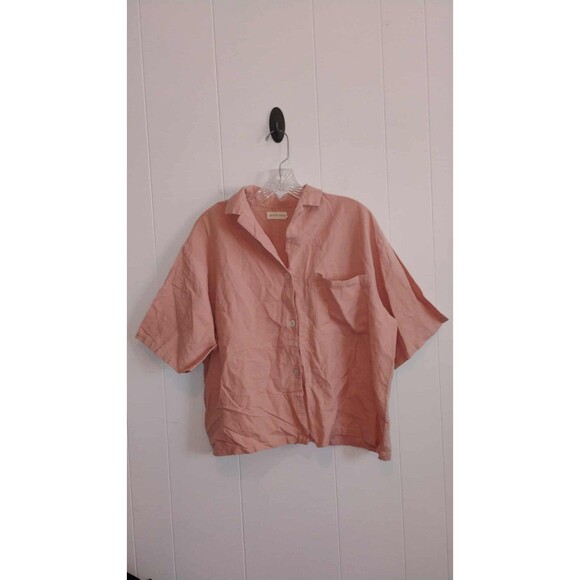 General Sleep | Blush Organic Cotton Linen Oversized Button Up Size Medium - Picture 1 of 4